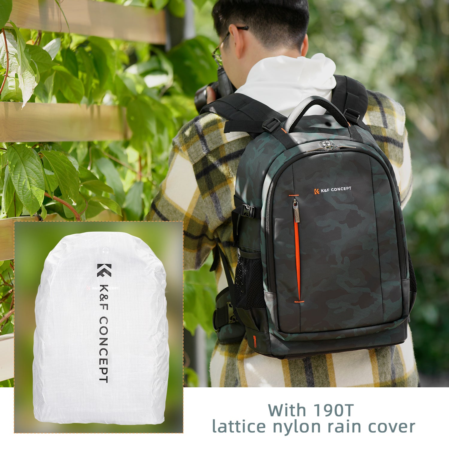 K&F Camera Bag Large Multifunctional Digital SLR Camera Backpack Suitable for Outdoor Travel Photography 31*24*46cm - Backpack 23L Nature Wander 06 (Camouflage)