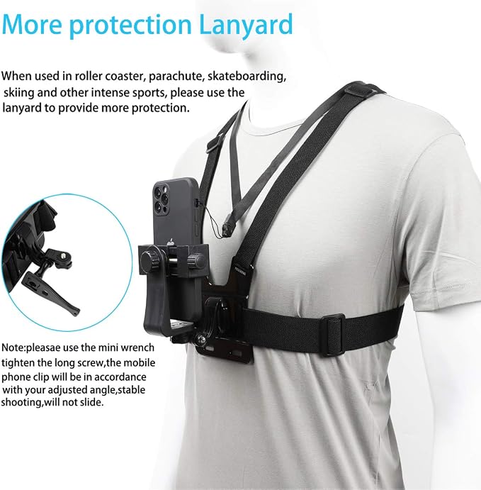 PellKing Mobile Phone Chest Strap Mount,Harness Strap Holder Universal Cell Phone Clip for Action Camera POV Compatible with Gopro Akaso Samsung iPhone etc
