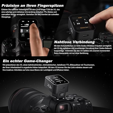 Godox X3-S Wireless Flash Trigger OLED Touchscreen for Sony Camera 2.4GHz Wireless 1/8000S HSS TTL Tcm Function Built-in Battery Rechargeable (Type-C) Remote Camera Flash Trigger for Sony