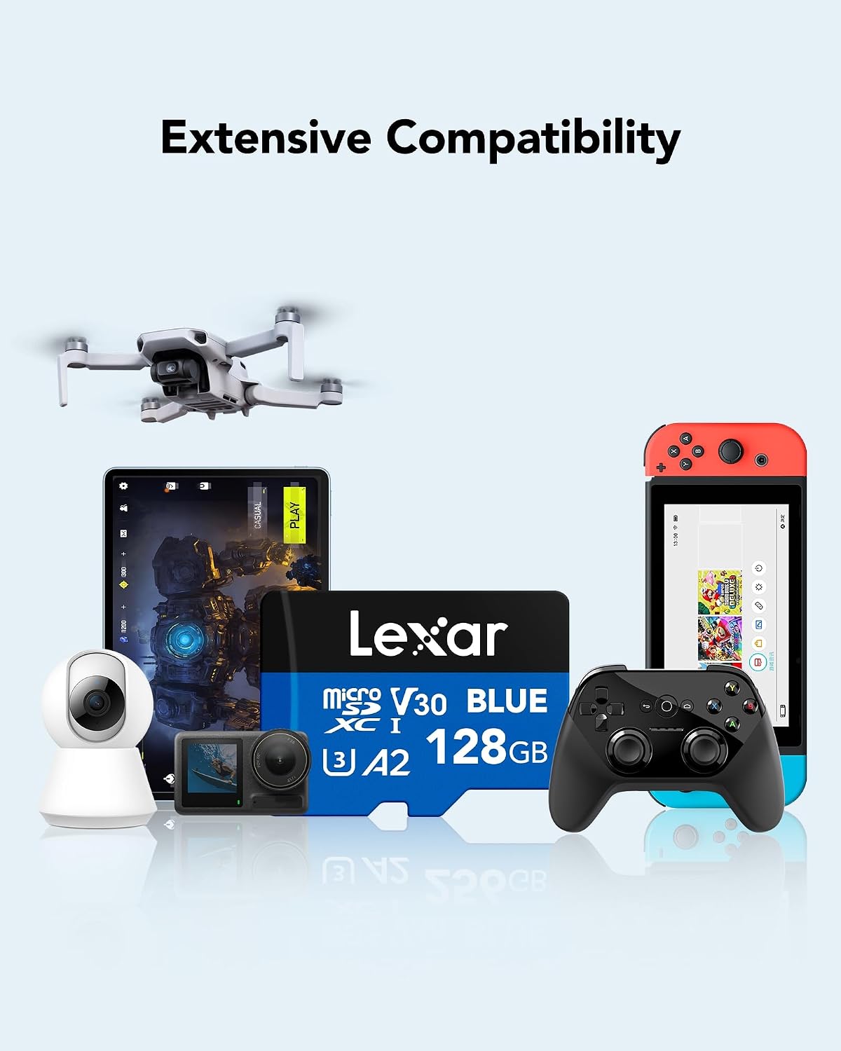 Lexar 128GB Blue Micro SD Card Up to 160MB/s microSDXC with SD Adapter
