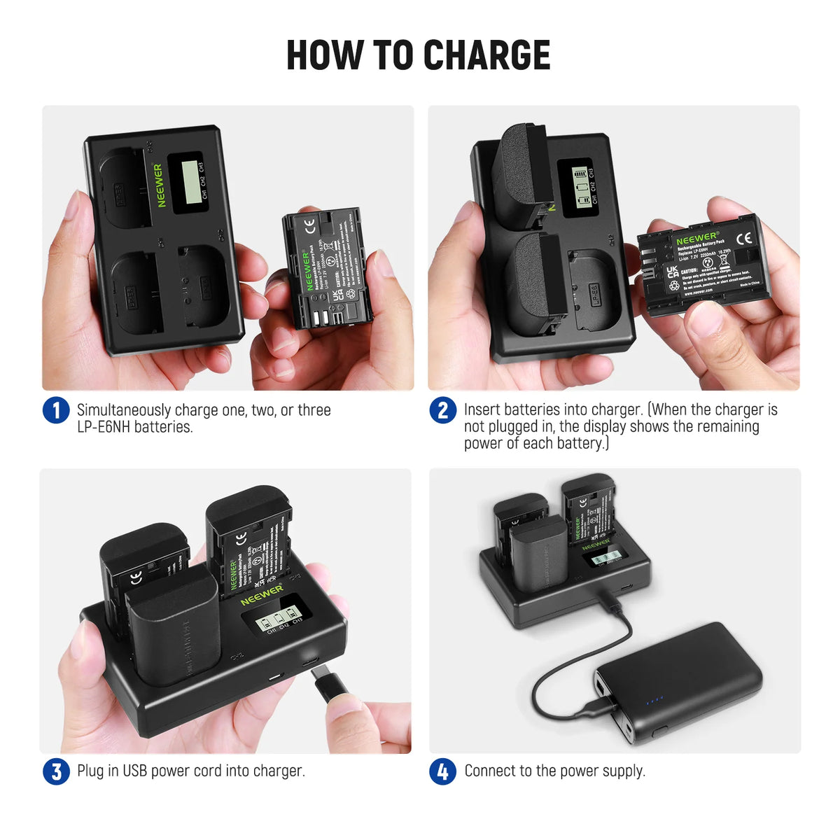 LP-E6NH 3 Pcs 2250 MAH LP-E6NH BATTERY+ TRIO-CHARGER black
