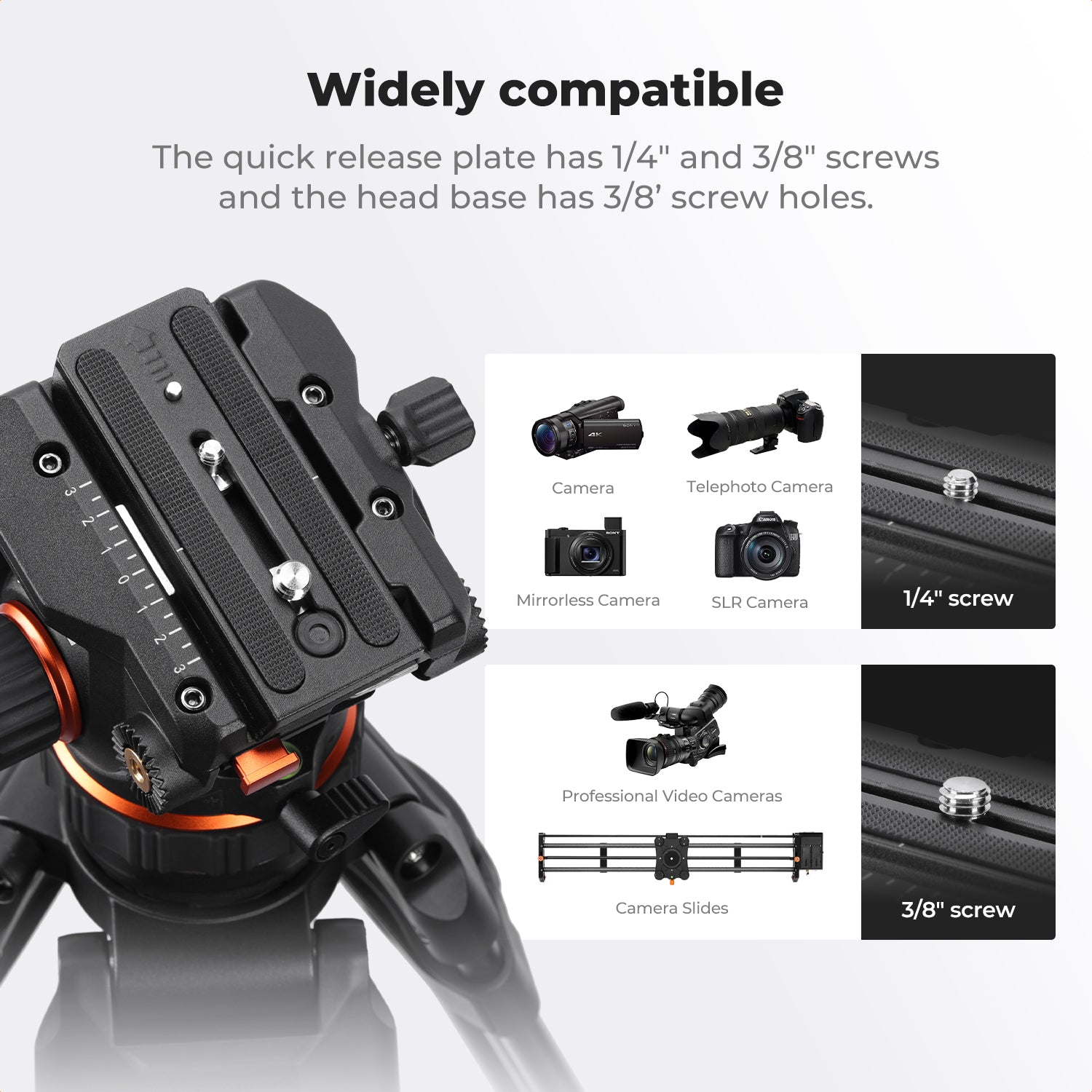 K&F 10KG Load Capacity Fluid Head Tripod Camera Tripod Maximum Height 75.2