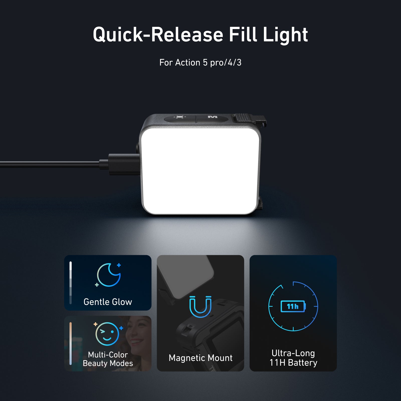 Telesin Quick-Release Fill Light For Action 5 pro/4/3