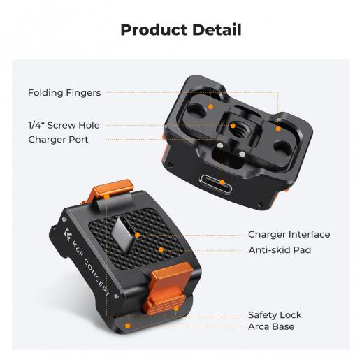 k&f Charging Adapter Base for DJI Osmo Pocket 3, Desktop Type-C Charging Dock Fit Arca-Swiss Standard, with 1/4 Screw Hole/Folding Finger, Aluminum Alloy Bracket
