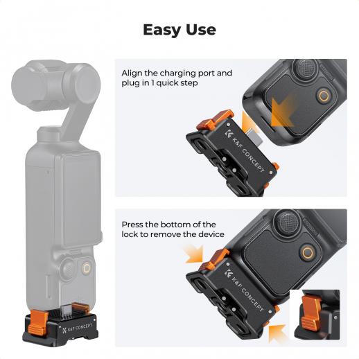 k&f Charging Adapter Base for DJI Osmo Pocket 3, Desktop Type-C Charging Dock Fit Arca-Swiss Standard, with 1/4 Screw Hole/Folding Finger, Aluminum Alloy Bracket