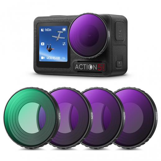 DJI Osmo Action 4 & Osmo Action 5 Pro Action Camera Filter Set CPL + ND8 + ND16 + ND32 Screw On Polarizing Neutral Density Filter HD Optical Glass / Multi-Coated / Metal Frame