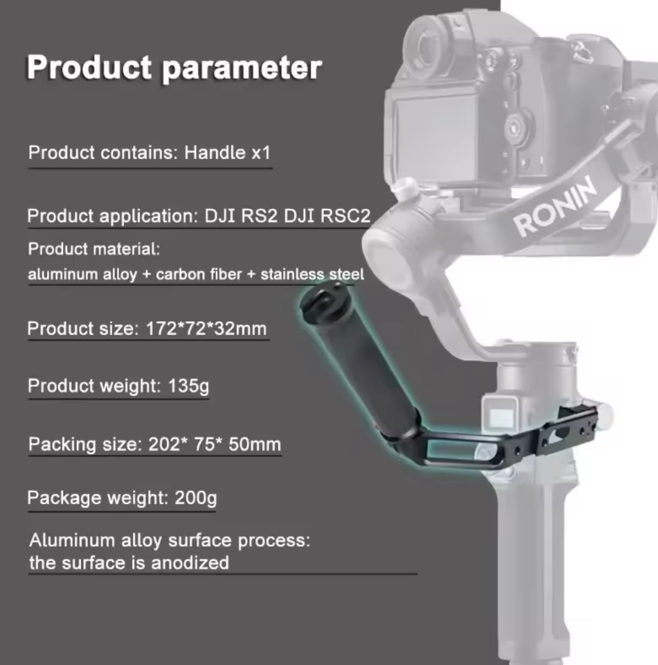 Side Handle for DJI RS2, RSC2, RS3 & RS3 Pro & Rs4 Stabilizer Gimbal with NATO Clamp & ARRI-Style