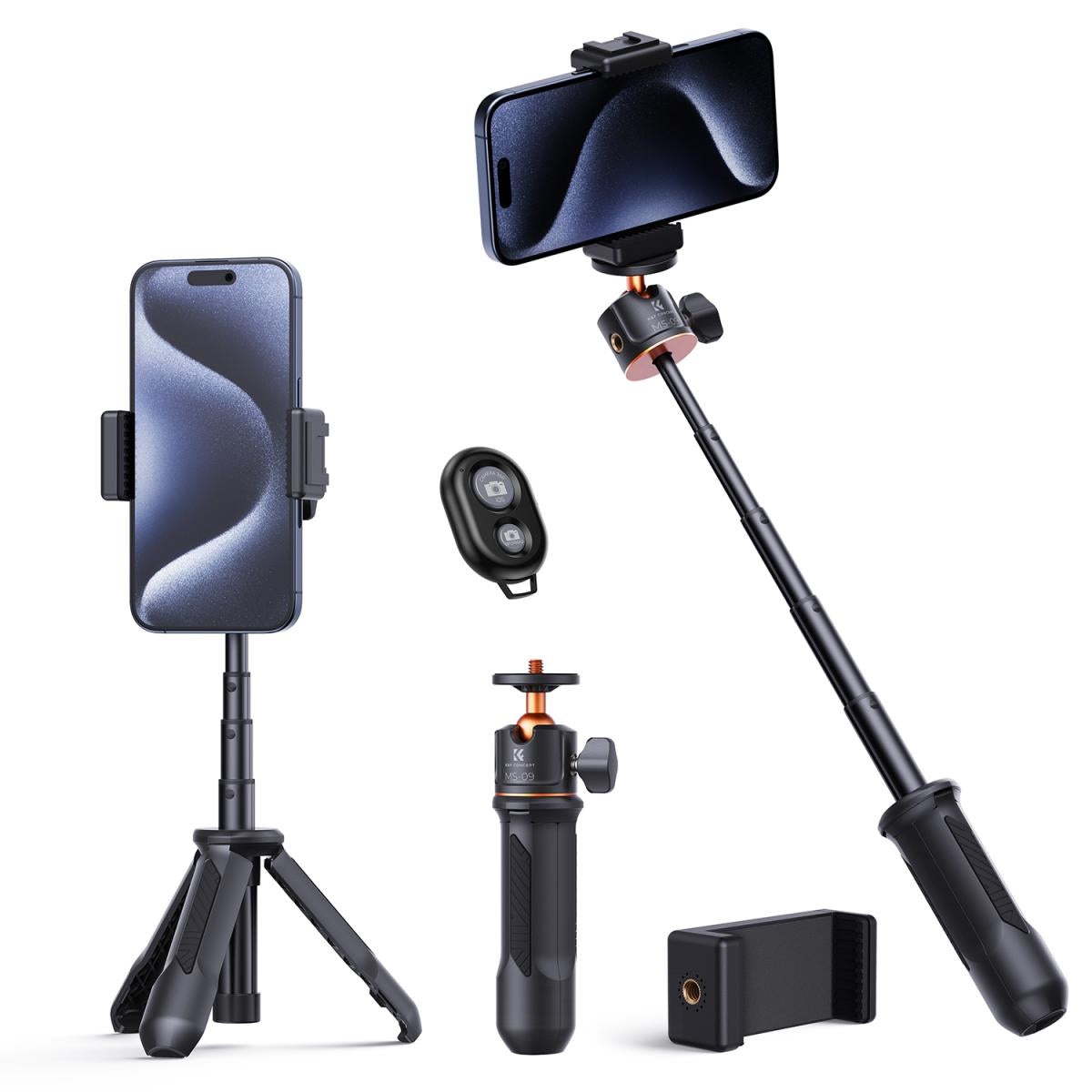 Cell Phone Tripod 34cm phone tripod with remote Black Orange
