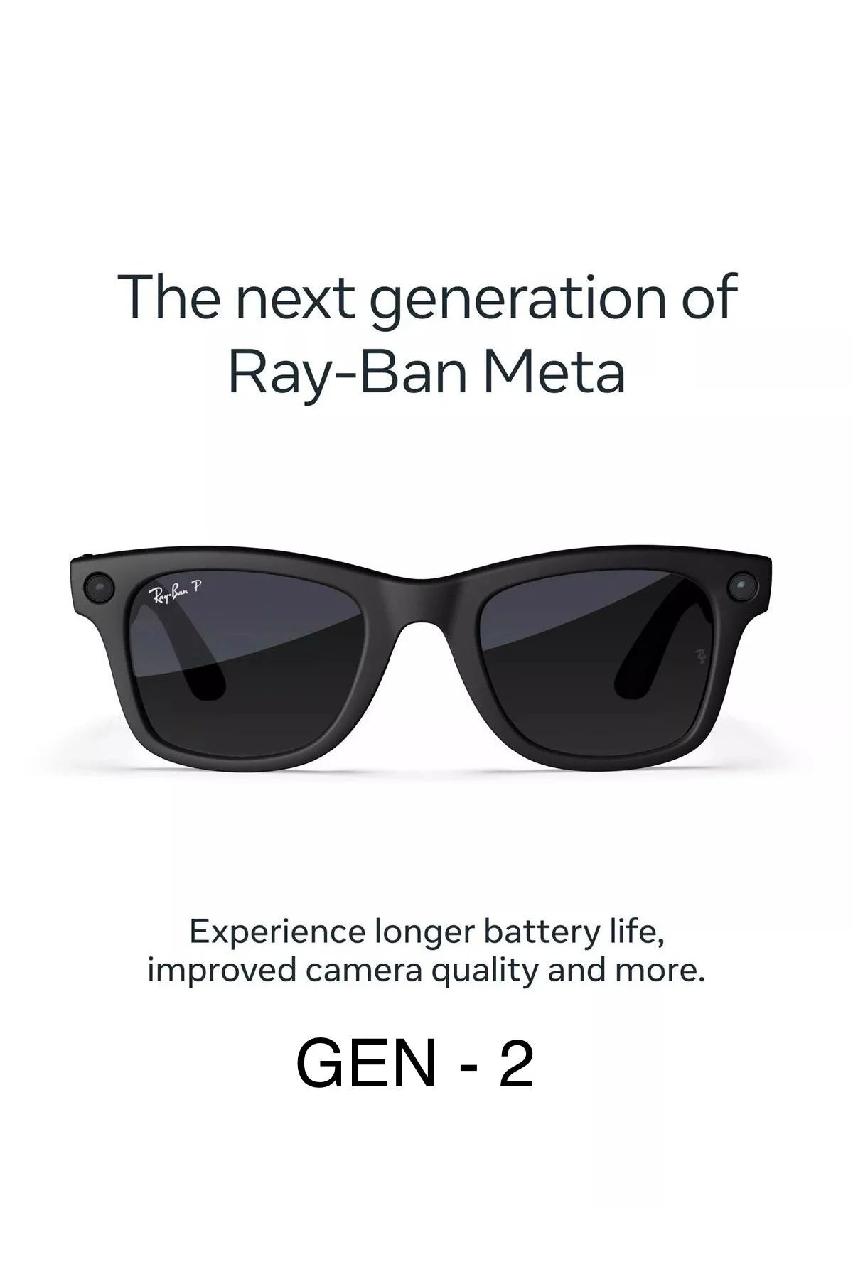 Meta Ray-Ban Wayfarer Glasses (Matte Black, Standard, Gen 2)