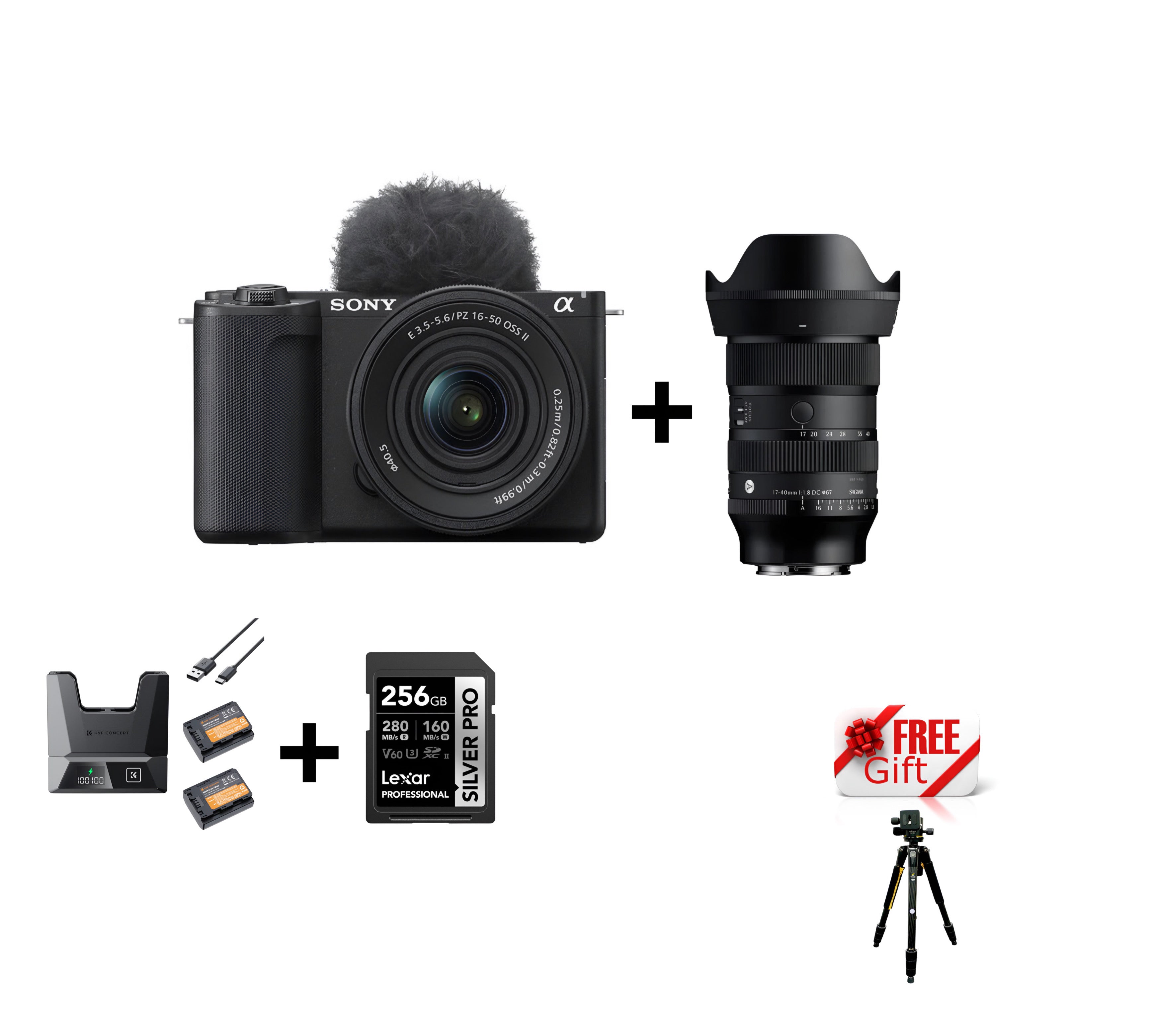 Sony zve10 ii + sigma 17-40 f1.8 dc + k&f 18 watt dual charger
