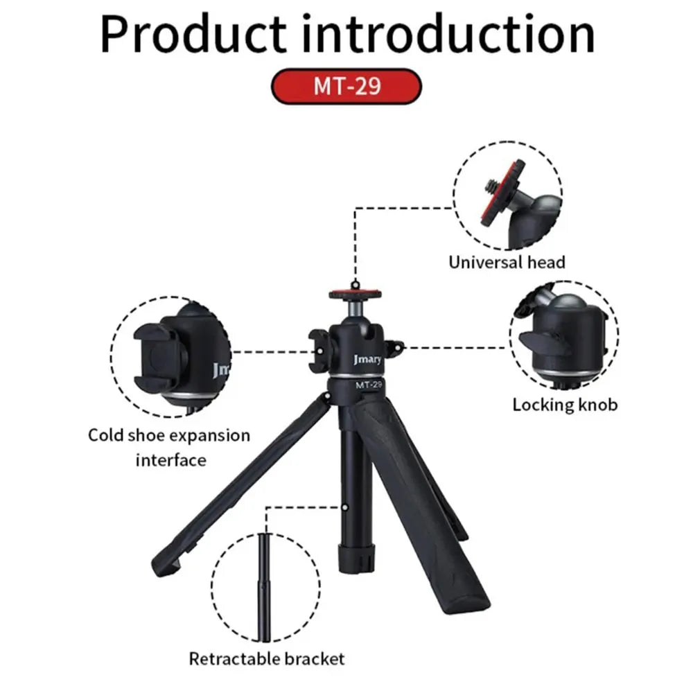 Jmary MT-29 Portable Tripod – Lightweight Aluminum Tabletop Tripod with 1/4″ Universal Screw