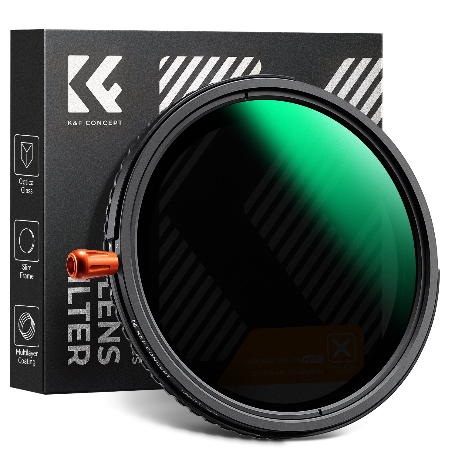 Filtro K&F Concept Nano-X PRO 82mm, Polarizzatore Circolare + ND Variabile ND2-32 (1-5 Stop), 36 Strati Di Rivestimento, Vetro Ottico, Telaio In Ottone