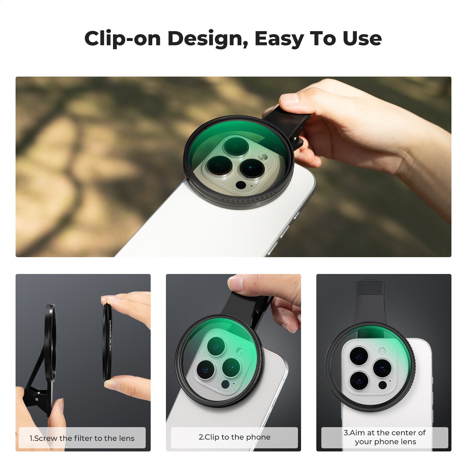 K&F Clip-on CPL&Black Mist 1/4 2-in-1 Phone Camera Lens Filter Kit Applicable to All Mobile Phone Models