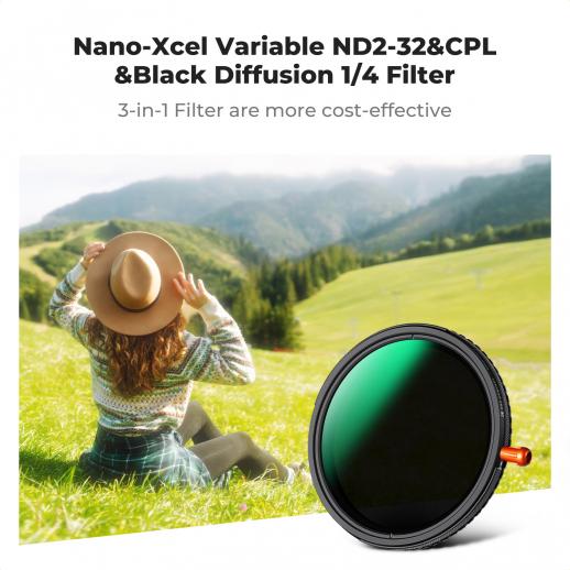 82mm Variable ND2-32 & CPL & Black Mist 1/4 3 in 1 HD Lens Filter with 28 Multi-Coated for Camera Lenses Nano-Xcel Series