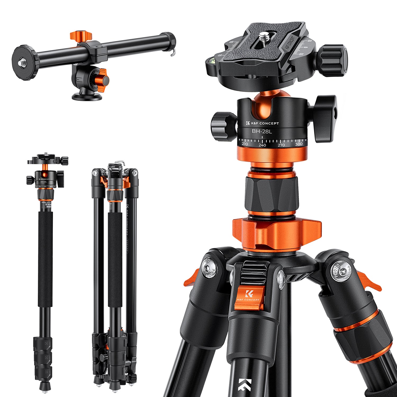 K&F 2m Overhead Aluminum Tripod Compact Portable Tripod Monopod 10kg Load with Rotatable 360° Center Column