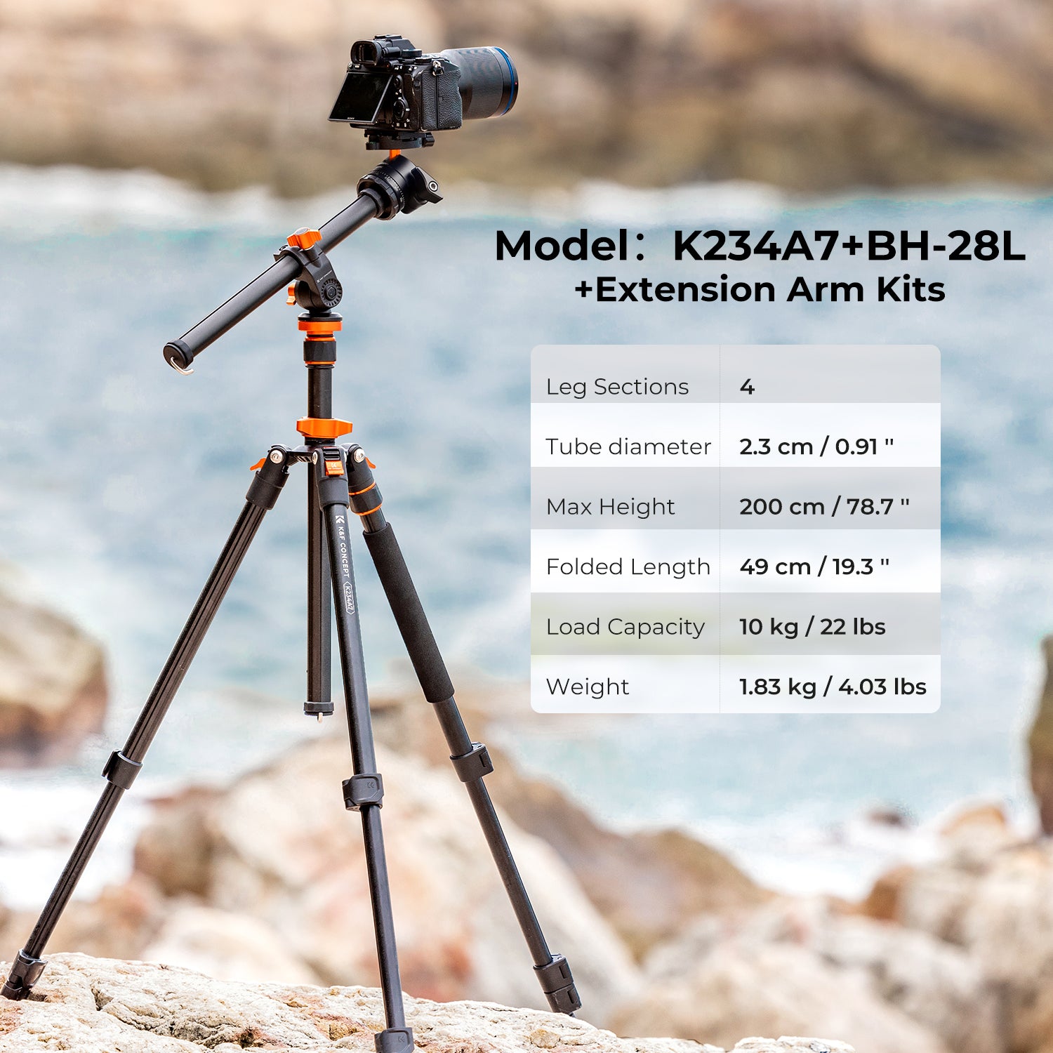 K&F 2m Overhead Aluminum Tripod Compact Portable Tripod Monopod 10kg Load with Rotatable 360° Center Column