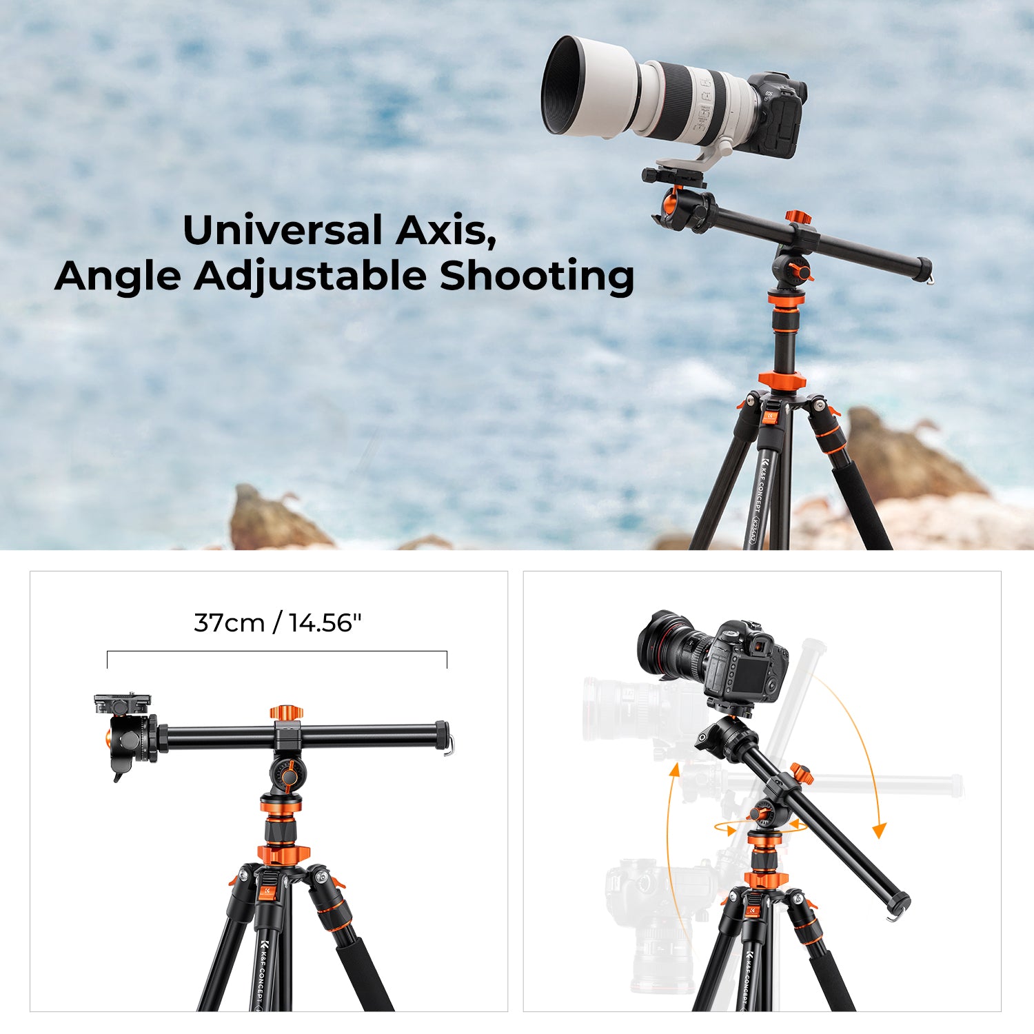K&F 2m Overhead Aluminum Tripod Compact Portable Tripod Monopod 10kg Load with Rotatable 360° Center Column
