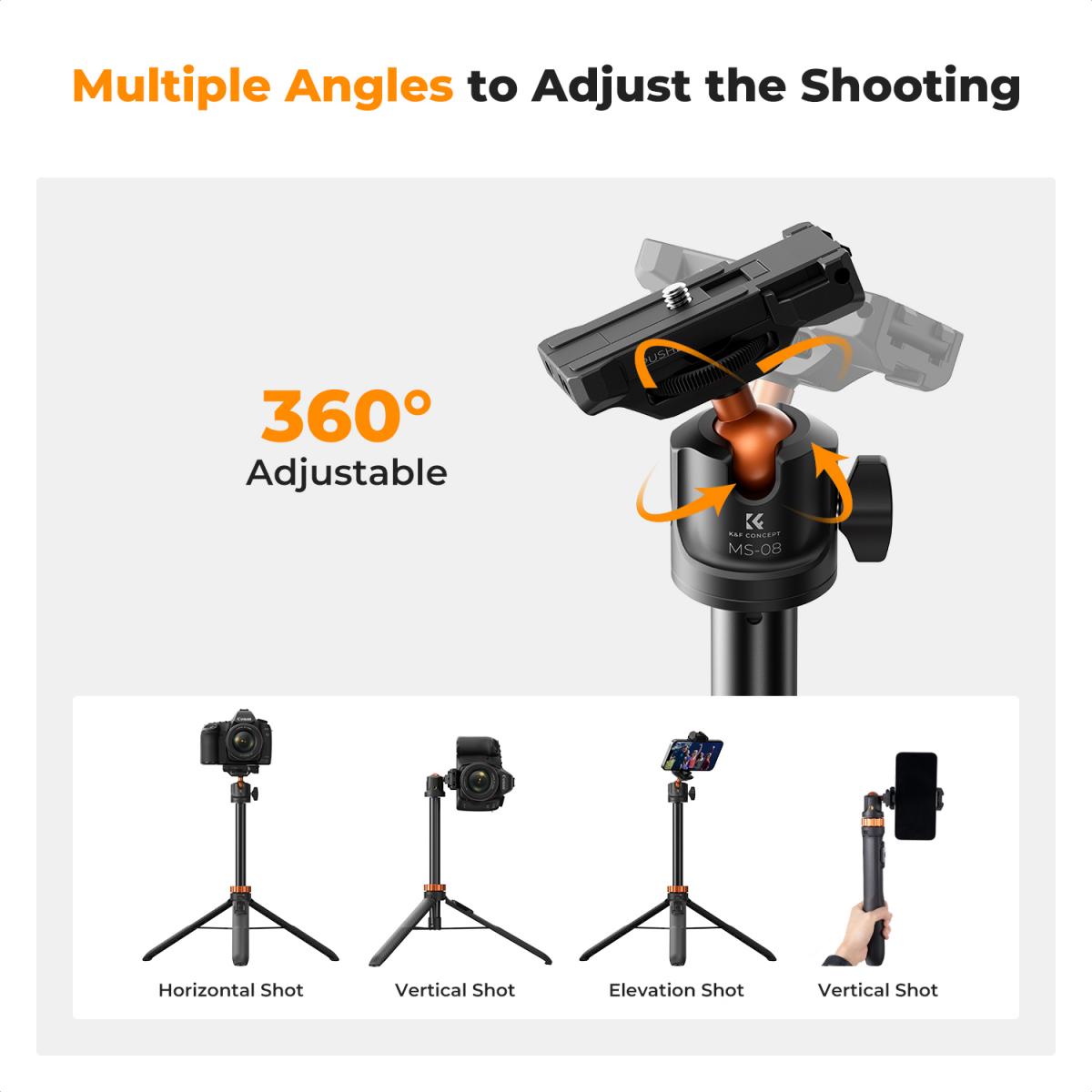 MS04 62''/1.58m Tripod Phone Selfie Stick, Black And Orange With Bluetooth Remote Control + Gopro Adapter