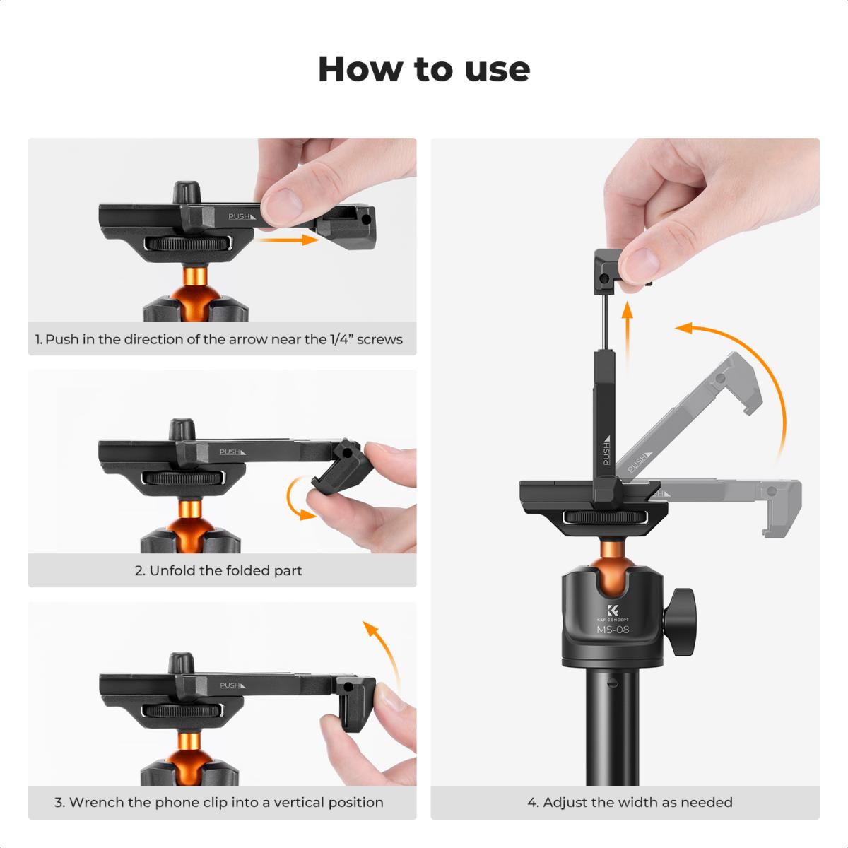 MS04 62''/1.58m Tripod Phone Selfie Stick, Black And Orange With Bluetooth Remote Control + Gopro Adapter