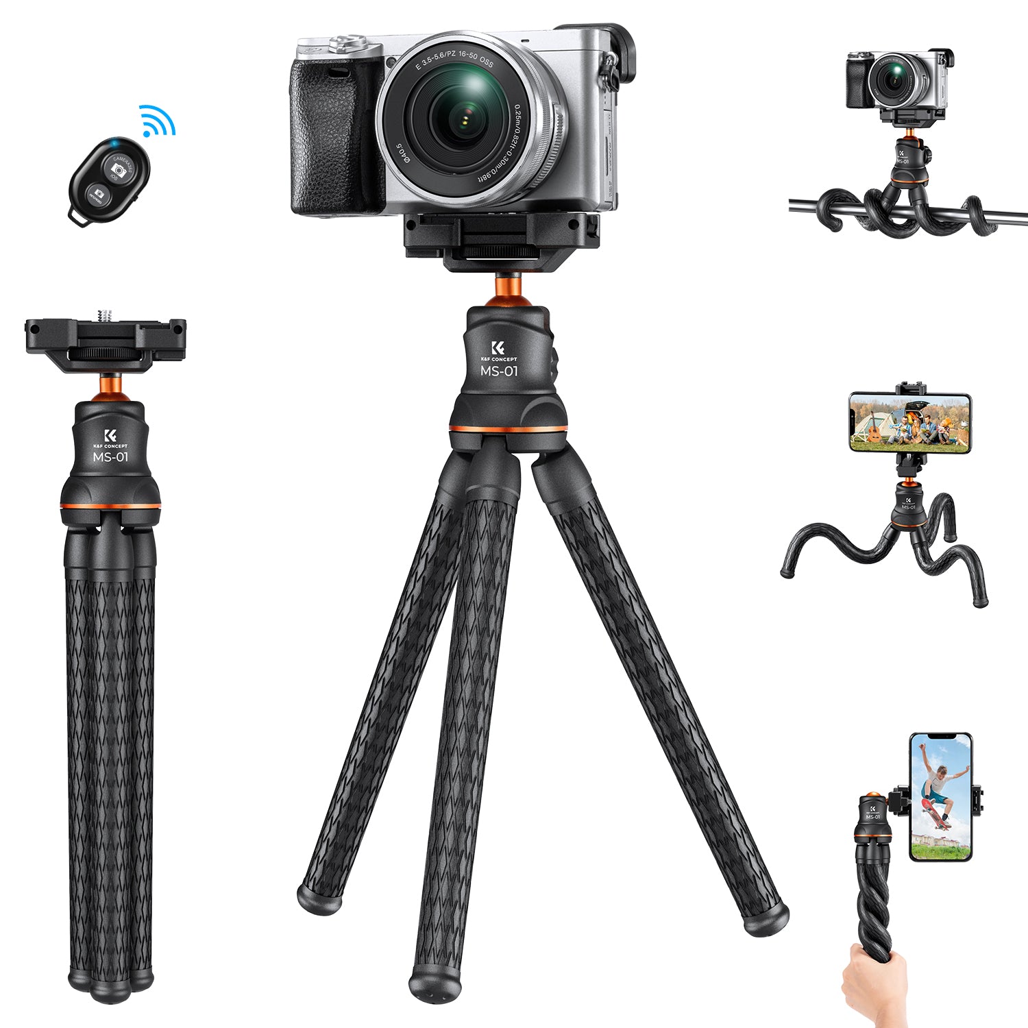 K&F Concept Camera Tripod Versatile Mini Flexible Phone Stand Phone Tripod Bluetooth Remote Contro