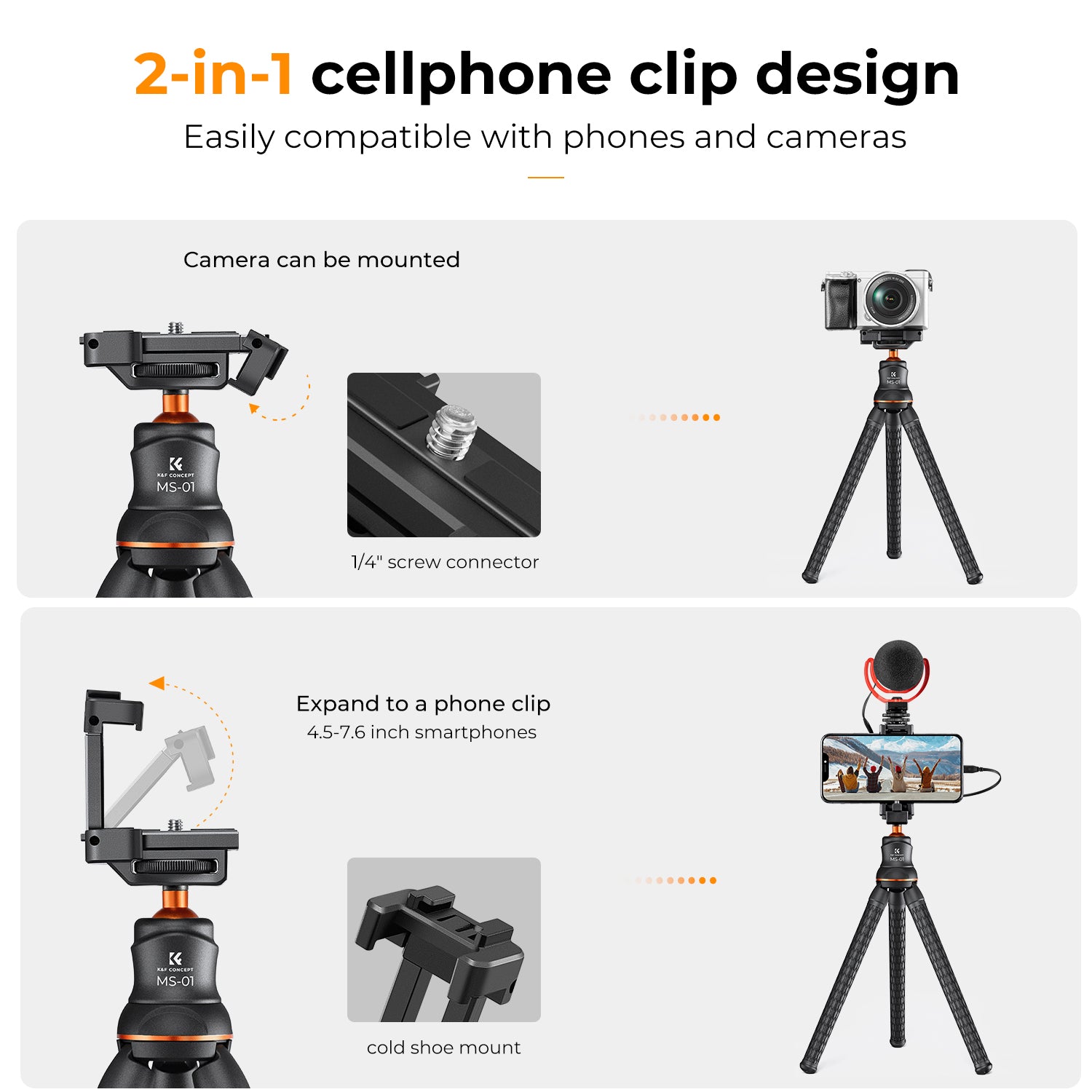 K&F Concept Camera Tripod Versatile Mini Flexible Phone Stand Phone Tripod Bluetooth Remote Contro