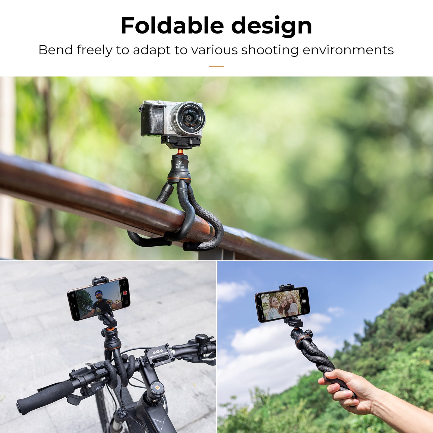 K&F Concept Camera Tripod Versatile Mini Flexible Phone Stand Phone Tripod Bluetooth Remote Contro