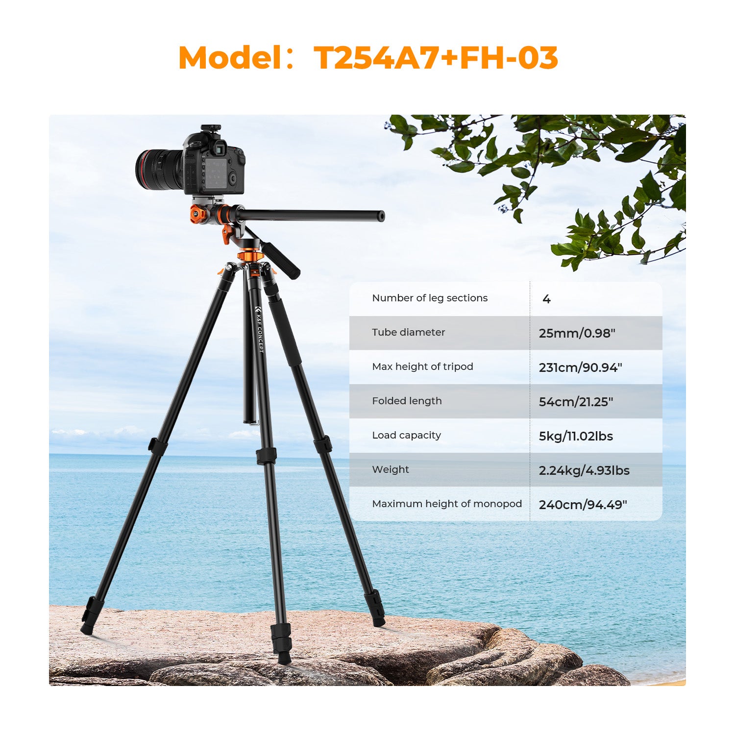 K&F Concept Professional Video Tripod with Fluid Head FH-03 (KF09.137)