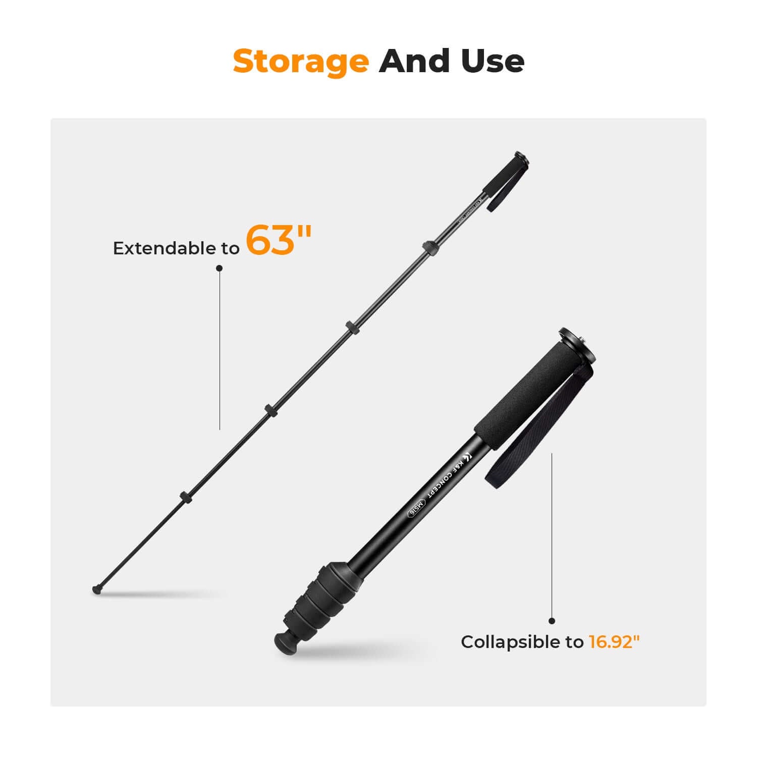K&F Concept 160cm  Camera Monopod 5-Section Height Aluminum Monopod With Metal And Rubber Feet 2-in-1 Design,Lightweight & Portable Camera Accessories