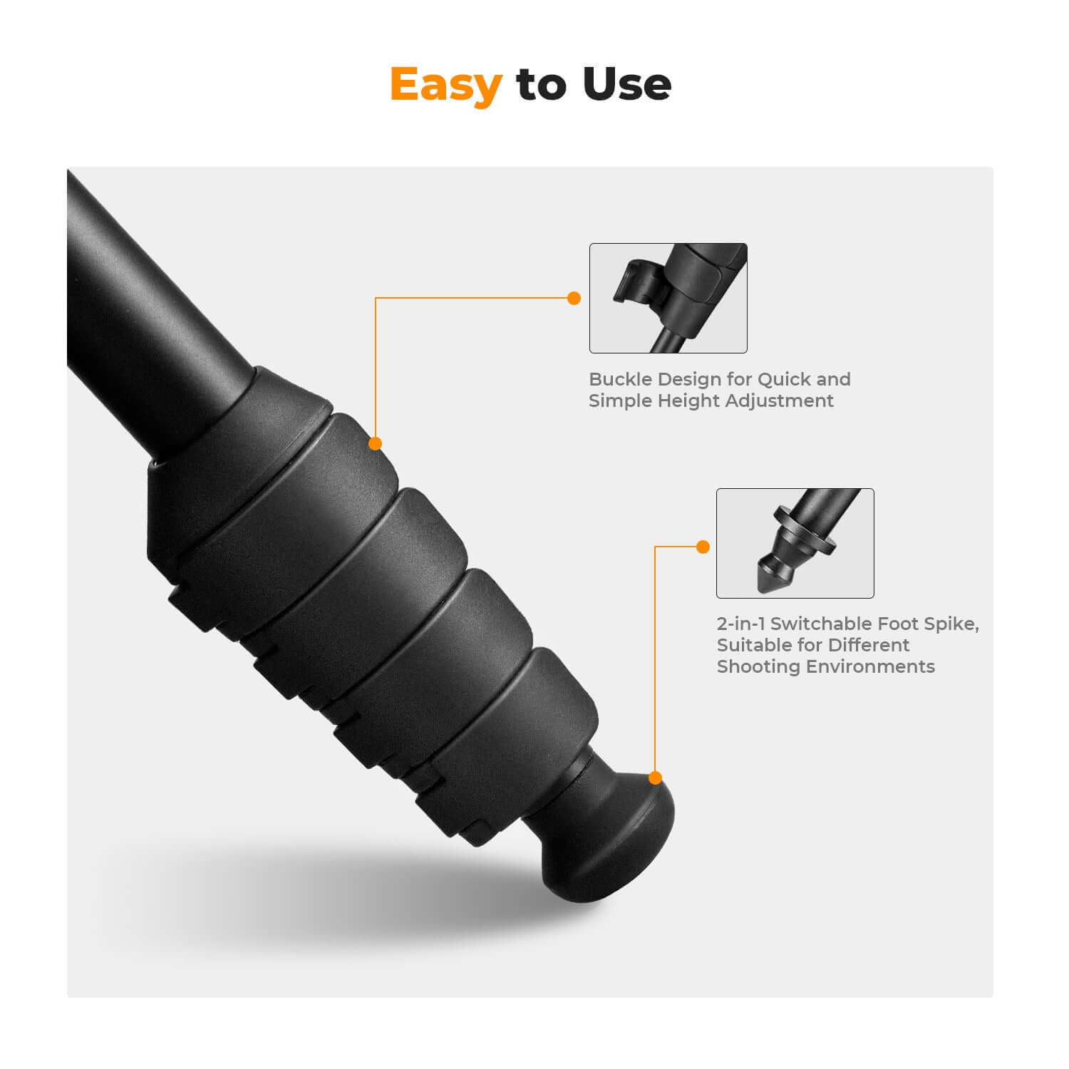K&F Concept 160cm  Camera Monopod 5-Section Height Aluminum Monopod With Metal And Rubber Feet 2-in-1 Design,Lightweight & Portable Camera Accessories
