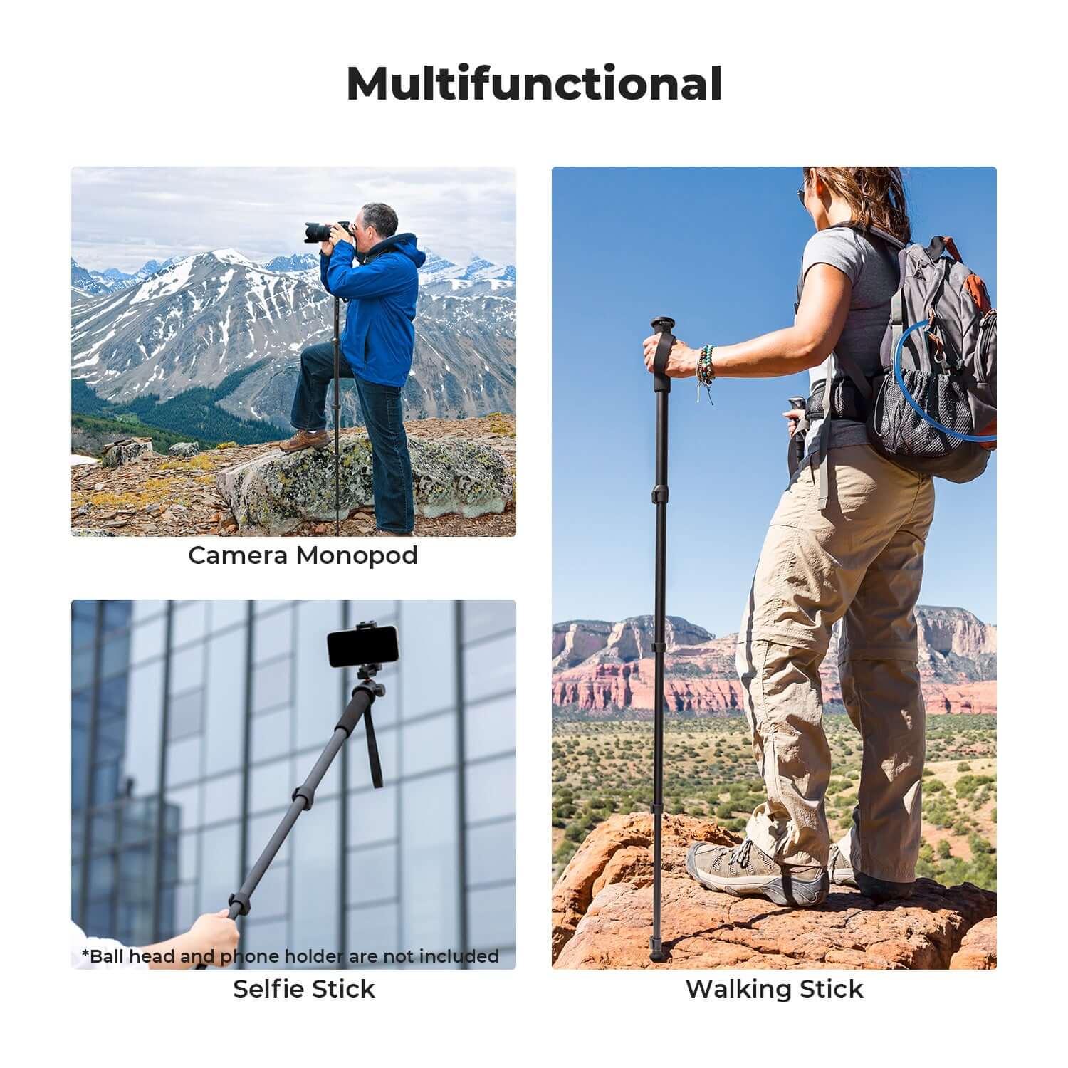 K&F Concept 160cm  Camera Monopod 5-Section Height Aluminum Monopod With Metal And Rubber Feet 2-in-1 Design,Lightweight & Portable Camera Accessories