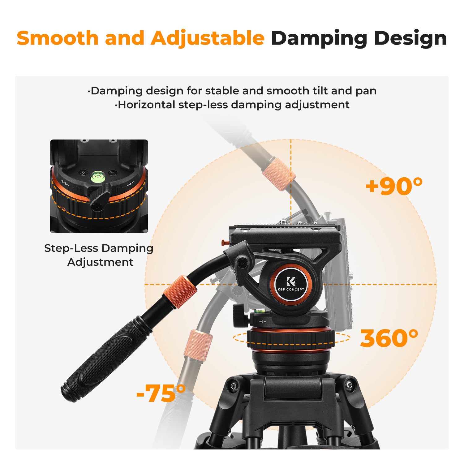 K&F 8KG Load Capacity Fluid Head Tripod Camera Tripod Maximum Height 1.91m Video Tripod VA3+BV10