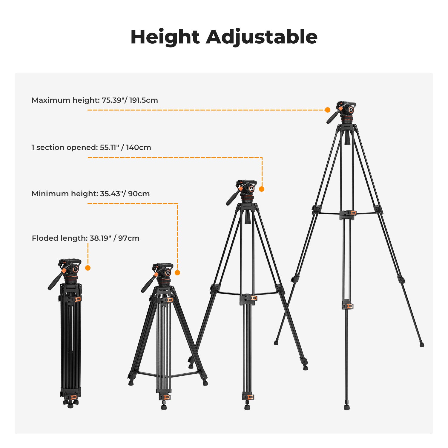 K&F 8KG Load Capacity Fluid Head Tripod Camera Tripod Maximum Height 1.91m Video Tripod VA3+BV10