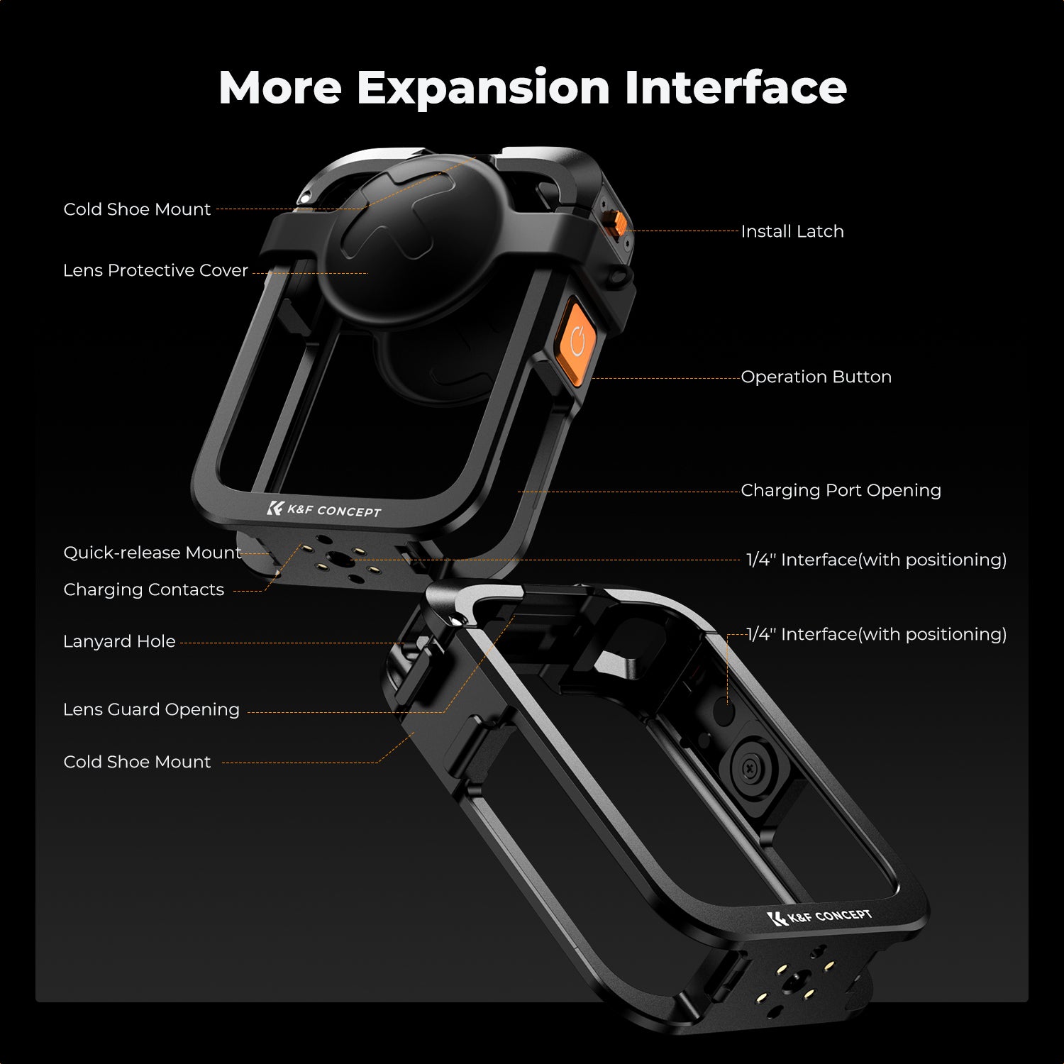 K&F CONCEPT Metal Camera Cage Compatible with DJI Osmo 360 Accessories, Aluminum Alloy Protective Case | with Silicone Lens Cover | Expansion Frame with 2 Cold Shoe Mount | Built-in Charging Interface