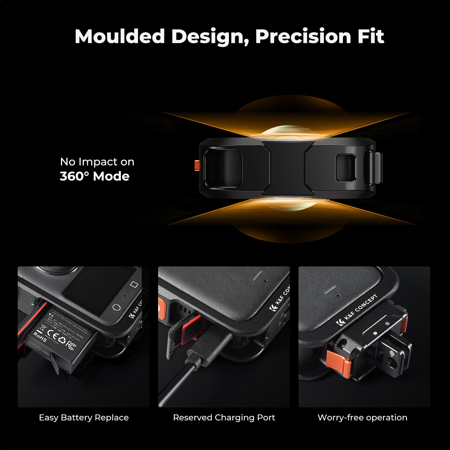 K&F CONCEPT Metal Camera Cage Compatible with DJI Osmo 360 Accessories, Aluminum Alloy Protective Case | with Silicone Lens Cover | Expansion Frame with 2 Cold Shoe Mount | Built-in Charging Interface