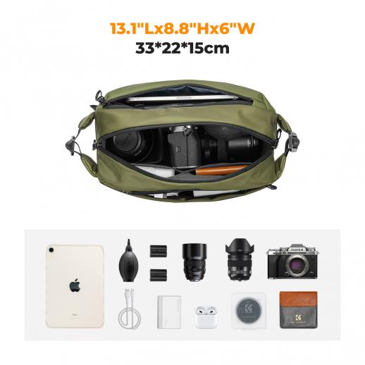 K&F Concept Alpha Camera Sling Bag 10L Photography Shoulder Bag, Compatible with Canon / Nikon / Sony Camears / DJI Mavic Drones - Sling Bag 10L Urban Wander 01 (Green)