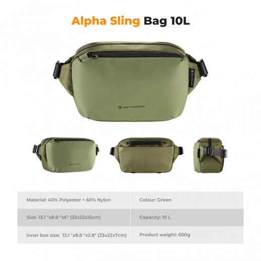 K&F Concept Alpha Camera Sling Bag 10L Photography Shoulder Bag, Compatible with Canon / Nikon / Sony Camears / DJI Mavic Drones - Sling Bag 10L Urban Wander 01 (Green)