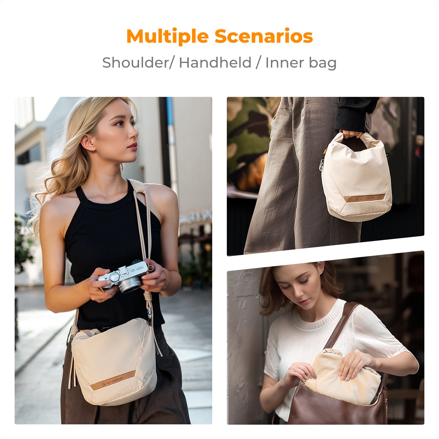 K&F Concept Camera Sling Bag Small Camera bag Lightweight Crossbody and Inner Liner Bag for Protection and Versatility, Beige