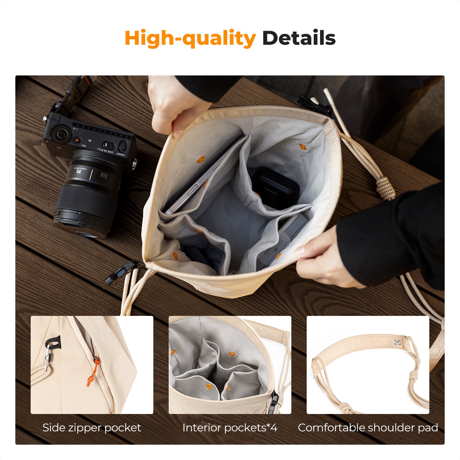 K&F Concept Camera Sling Bag Small Camera bag Lightweight Crossbody and Inner Liner Bag for Protection and Versatility, Beige