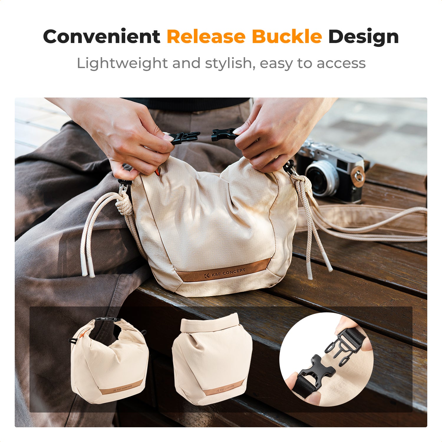 K&F Concept Camera Sling Bag Small Camera bag Lightweight Crossbody and Inner Liner Bag for Protection and Versatility, Beige