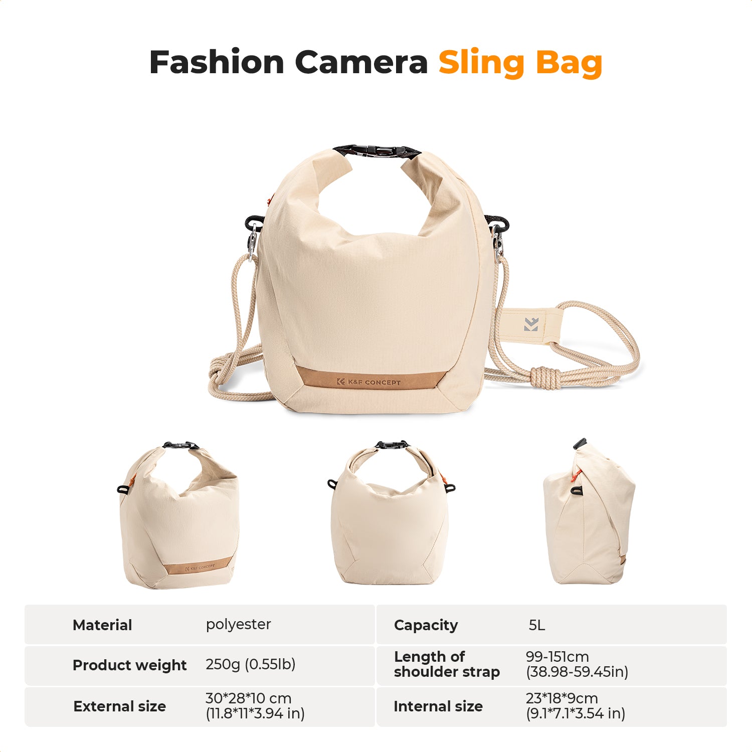 K&F Concept Camera Sling Bag Small Camera bag Lightweight Crossbody and Inner Liner Bag for Protection and Versatility, Beige