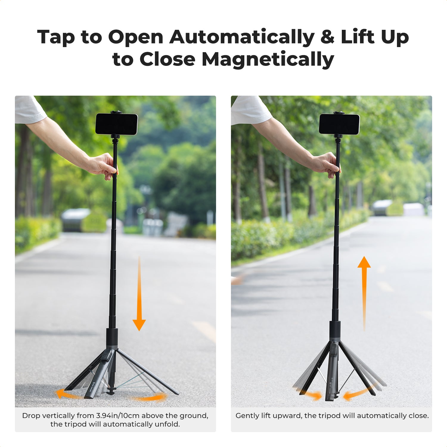 K&F Concept Selfie Stick, Auto Open & Close Phone Tripod Stand, 360° Rotatable Selfie Stick with 9 Button Bluetooth Remote, Extendable Automatic Tripod for Cell Phone