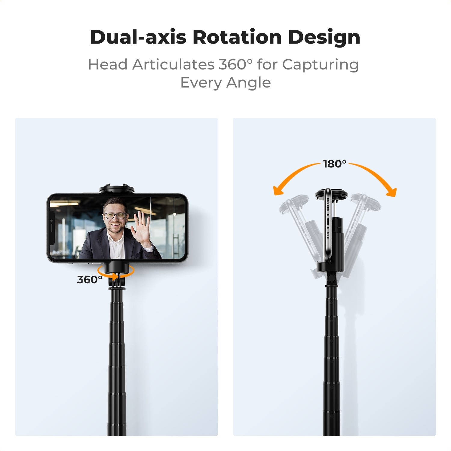 K&F Concept Selfie Stick, Auto Open & Close Phone Tripod Stand, 360° Rotatable Selfie Stick with 9 Button Bluetooth Remote, Extendable Automatic Tripod for Cell Phone