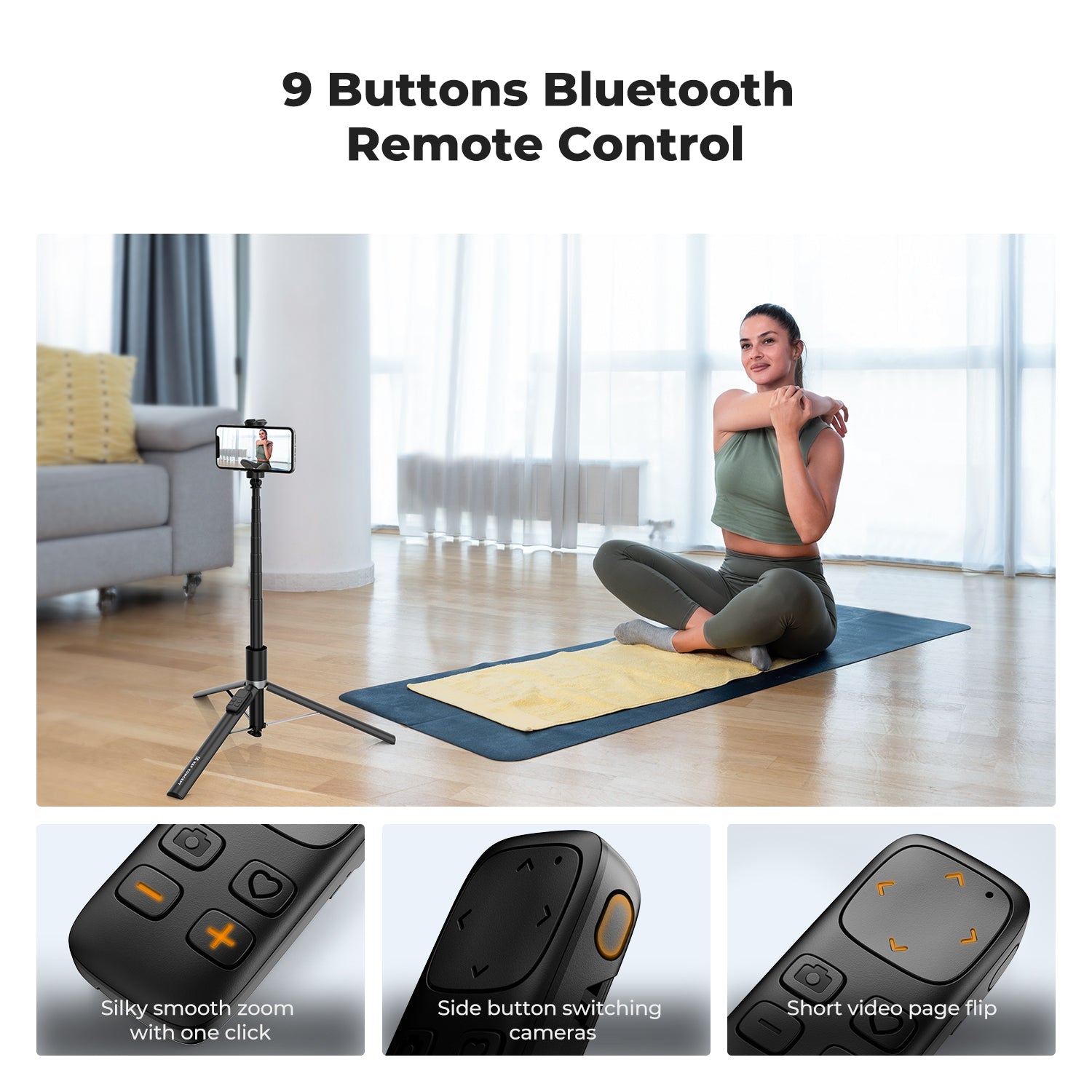 K&F Concept Selfie Stick, Auto Open & Close Phone Tripod Stand, 360° Rotatable Selfie Stick with 9 Button Bluetooth Remote, Extendable Automatic Tripod for Cell Phone