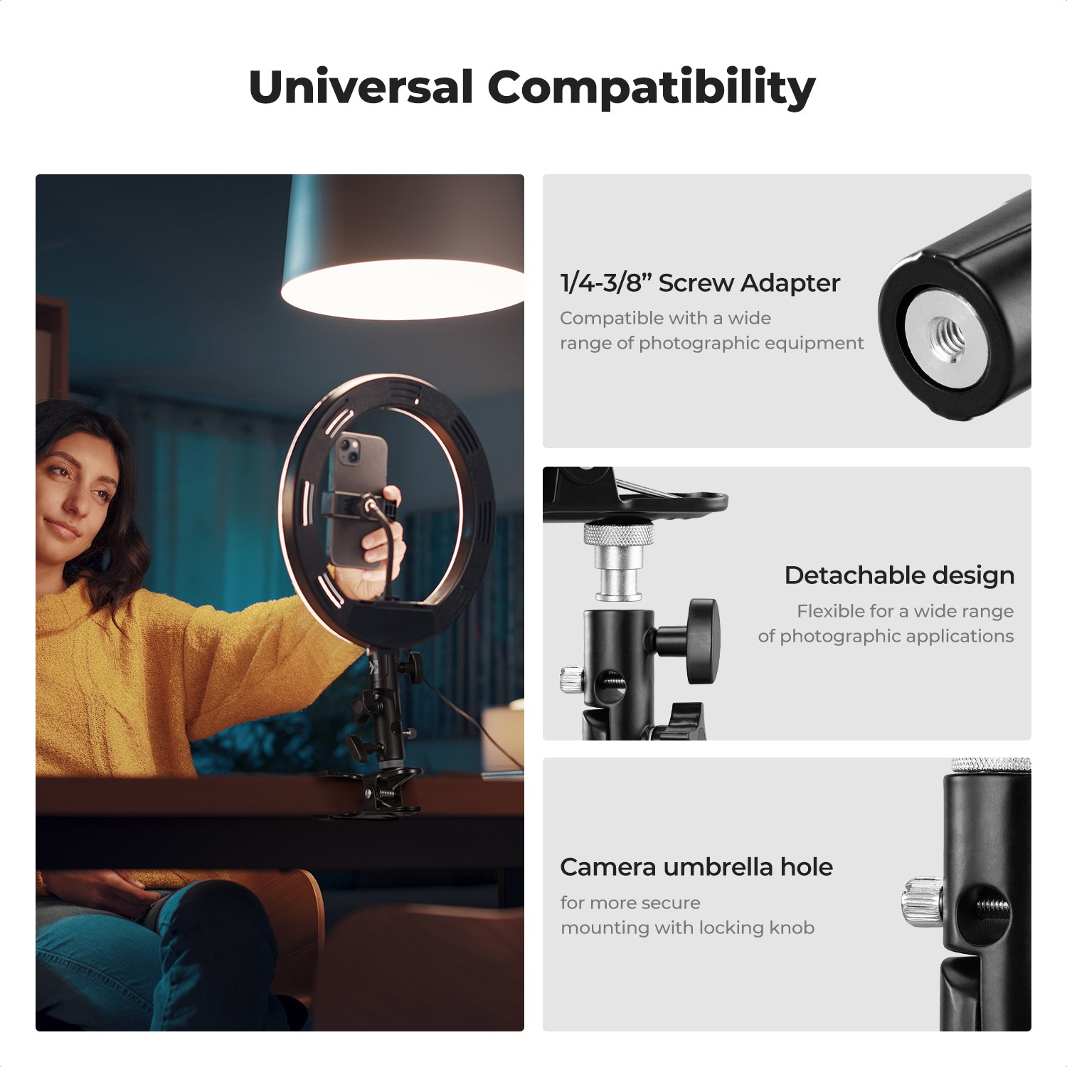 K&F CONCEPT Photography Reflector Bracket Heavy Duty Metal Clip Bracket with 5/8