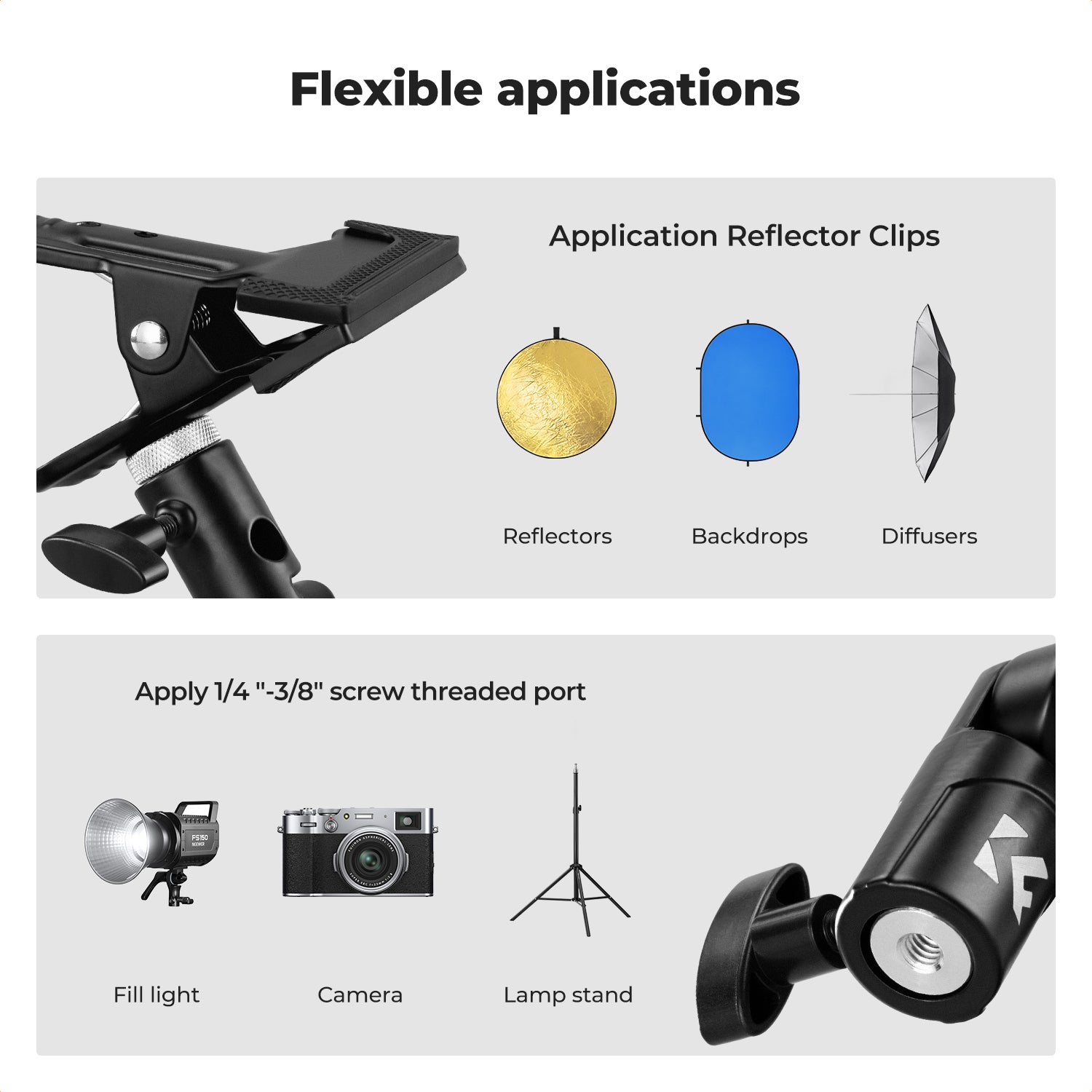 K&F CONCEPT Photography Reflector Bracket Heavy Duty Metal Clip Bracket with 5/8