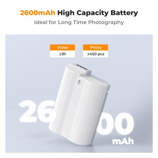 K&F Concept EN-EL15C Battery with 2600mAh Capacity and Type-C Fast Charging for for Nikon Z8, Z7II, Z 7, Z 6II, Z 6, Z5, D850, D810, D810A, D780, D750, D610, D500, D7500, D7200 Camera