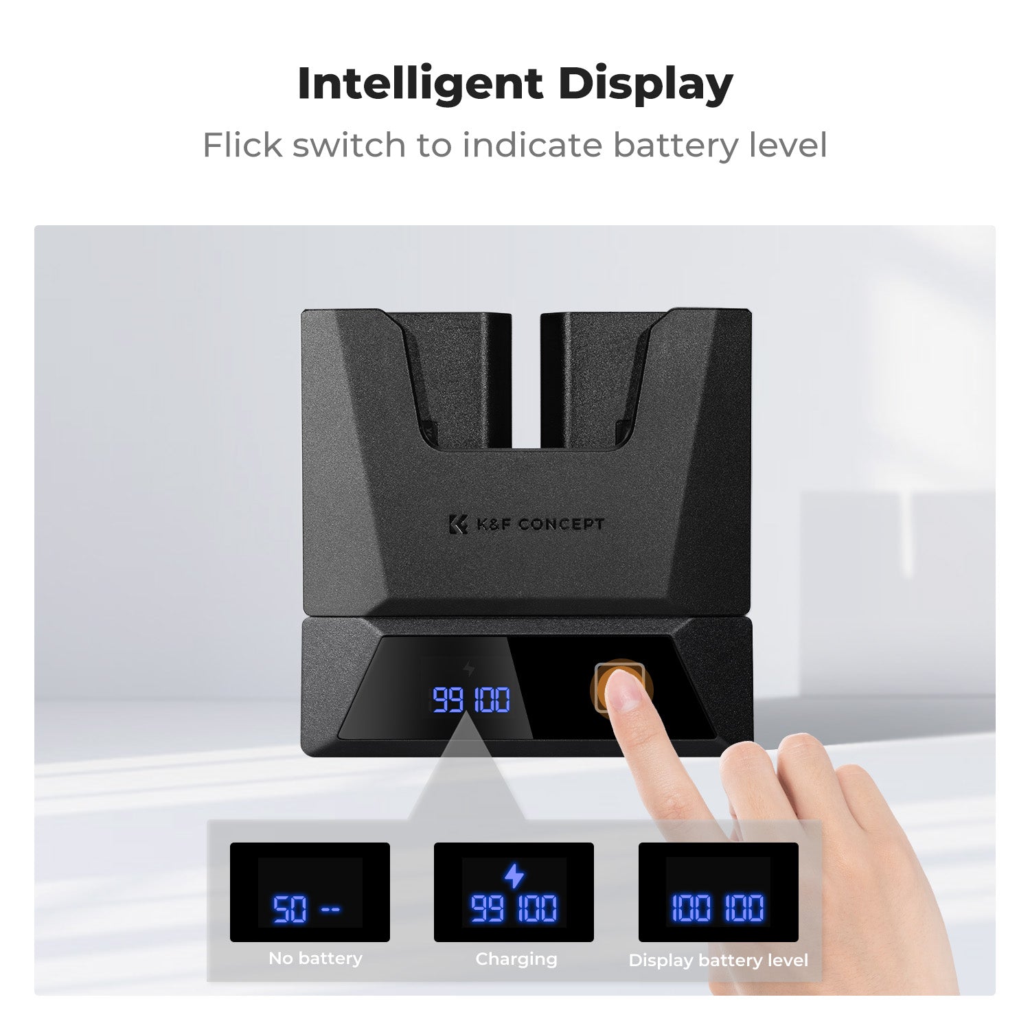 K&F Concept NP-FZ100 Charger 18W Dual Portable Battery Charger for Sony A7iii, A7iv, A7C, FX3, FX30, A9, A6600, A6700, ZV-E1, ZV-E10ii, Alpha 9, A9S, A7R III, A7R IV, A7R V