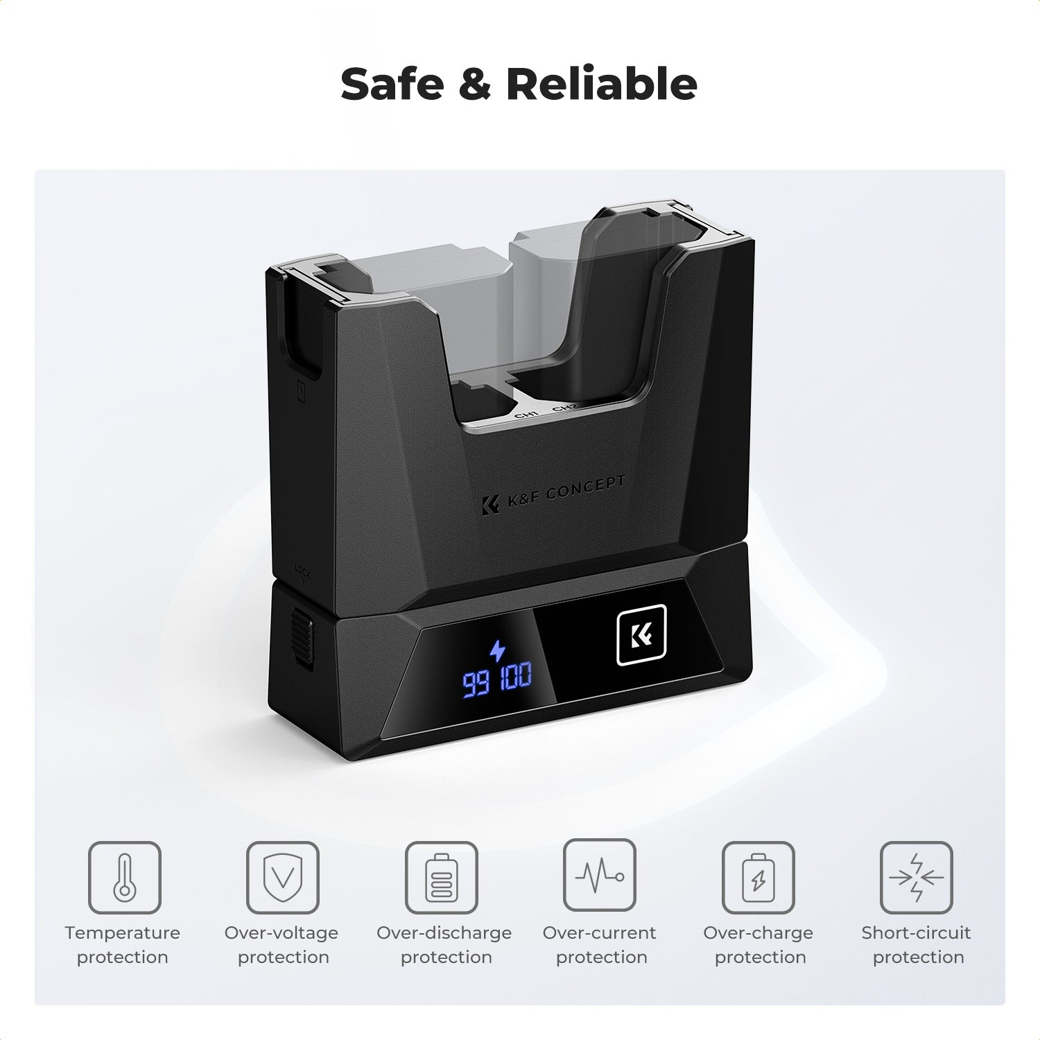 K&F Concept NP-FZ100 Charger 18W Dual Portable Battery Charger for Sony A7iii, A7iv, A7C, FX3, FX30, A9, A6600, A6700, ZV-E1, ZV-E10ii, Alpha 9, A9S, A7R III, A7R IV, A7R V