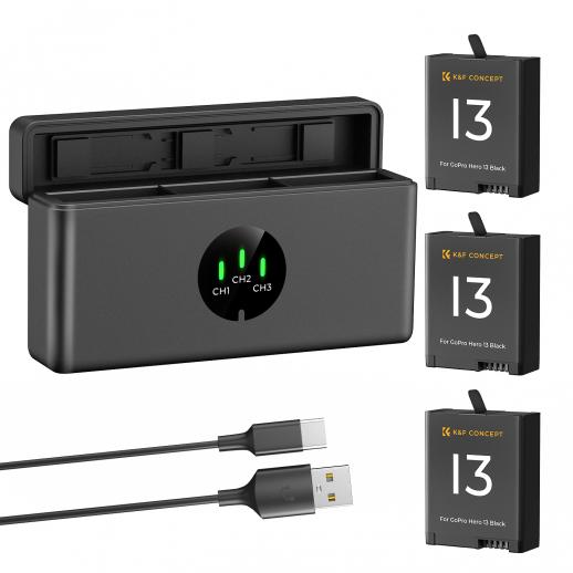 K&F Concept Hero 13 Battery, 3-Pack Enduro Hero13 Batteries and Upgraded Fast Charger Compatible with GoPro Hero 13 Black Camera