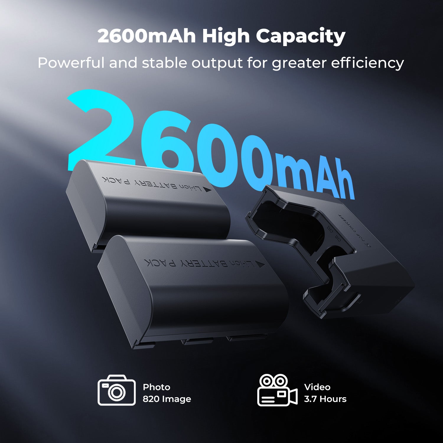 K&F Concept 2-Pack 2600mAh LP-E6NH Battery and 18W Charger Compatible with Canon EOS R7, R5, R6, R, 5D Mark II/III/IV, 6D, 6D Mark II, 90D, 60D, 70D, 80D Cameras